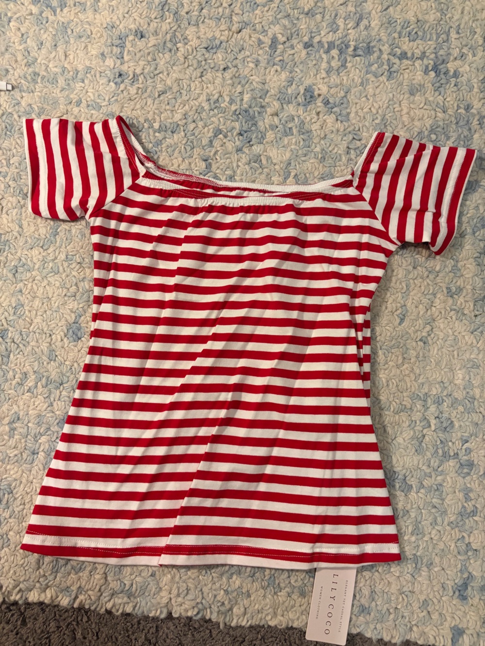 Red and White Striped Off The Shoulder Top